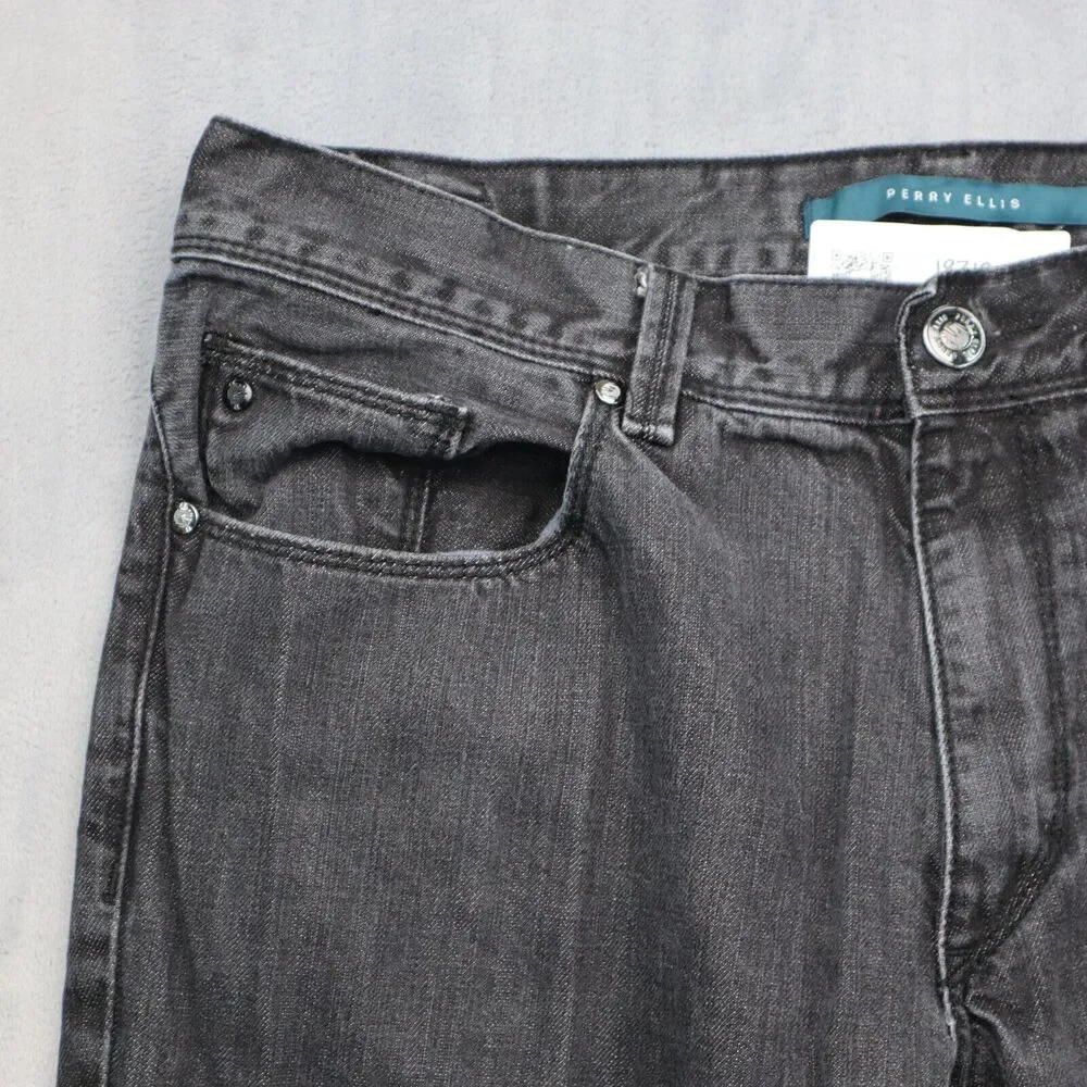 Perry Ellis Jeans Mens 34 Black Straight Mid Rise Cotton Pocket Zip Denim Pants